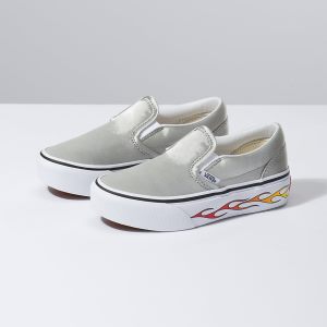 Vans Kiz Çocuk Kaykay Ayakkabısı Sidewall Flame Slip-On Platform Metal Gümüş | 12494-774